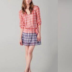 Diane von Furstenberg Desma Keyhole Neck Blouson Silk Chiffon Mini Dress Size 12